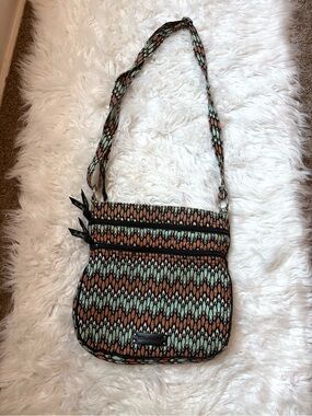 Brown and Green Pattern Quilted Crossbody Bag